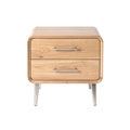 Modern Wooden Nightstand with Two Drawers and Sleek Metal Handles